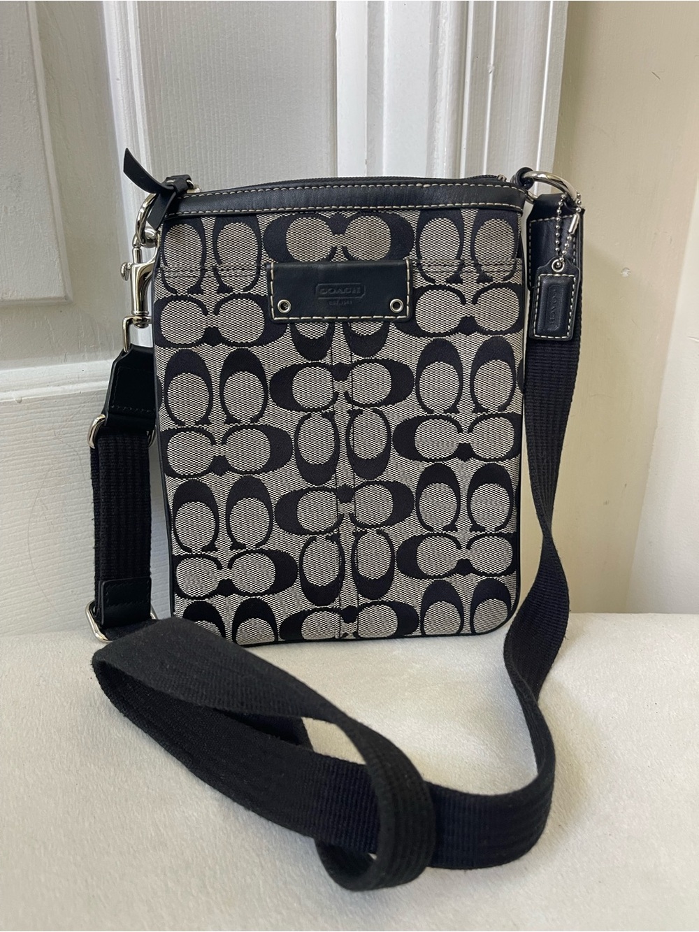 Coach Black and Beige Signature Crossbody Satchel